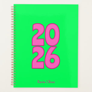 Funky Green & Pink Bold Writing Year Planner