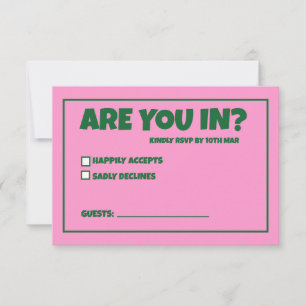 Funky Green Pink  Red Funky RSVP  Card