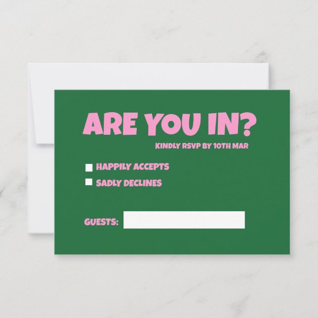 Funky Green Pink  Red Funky RSVP  Card (Front)