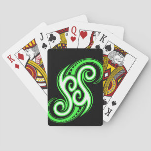 Funky Green Swirl Design Playing Cards