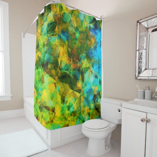 Funky Greens Modern Abstract Design Shower Curtain (In Situ)