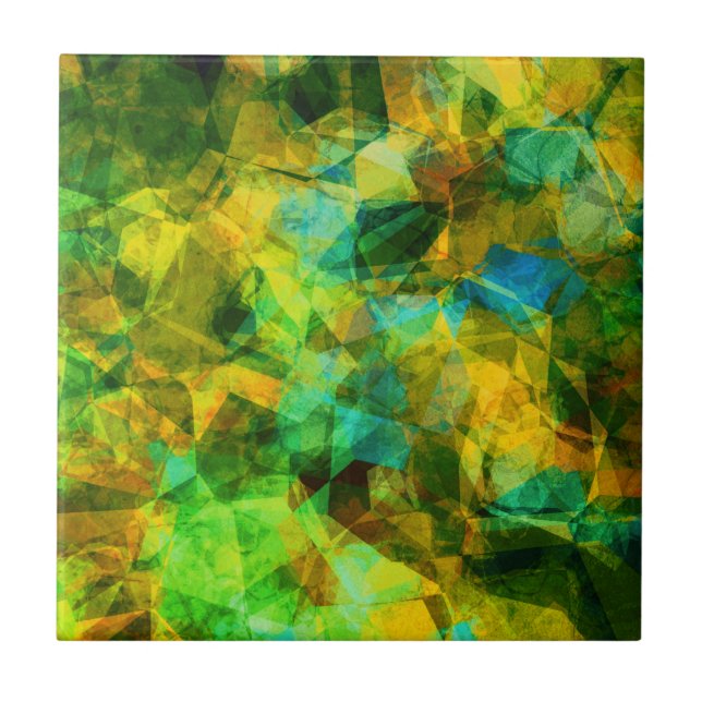 Funky Greens Modern Abstract Design Tile (Front)