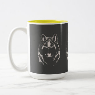 Funky Grey And White Wolf Face Head Sketch Two-Tone Coffee Mug