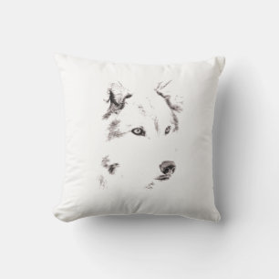 Funky Grey Wolf Face Head Sketch Cushion