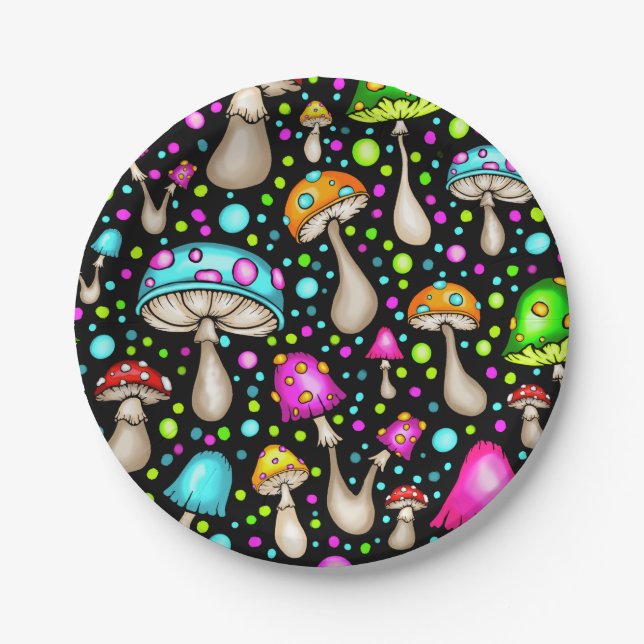 Funky Groovy Mushroom  Paper Plate (Front)