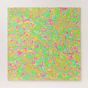 Funky Groovy Retro Bold Neon Hippie Trippy Marble Jigsaw Puzzle