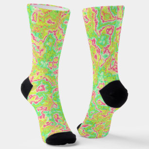 Funky Groovy Retro Bold Neon Hippie Trippy Marble Socks