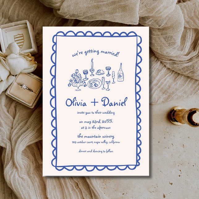Funky Hand Drawn Blue Handwriting Wedding Invitation (Creator Uploaded)