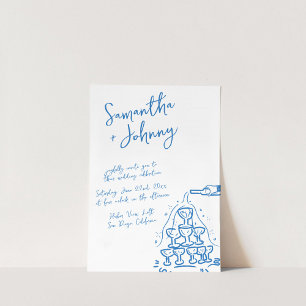 Funky Hand Drawn Champagne Tower Wedding Invitation