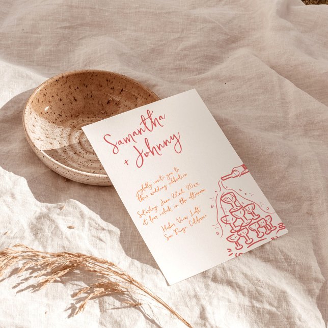 Funky Hand Drawn Champagne Tower Wedding Invitation (Creator Uploaded)