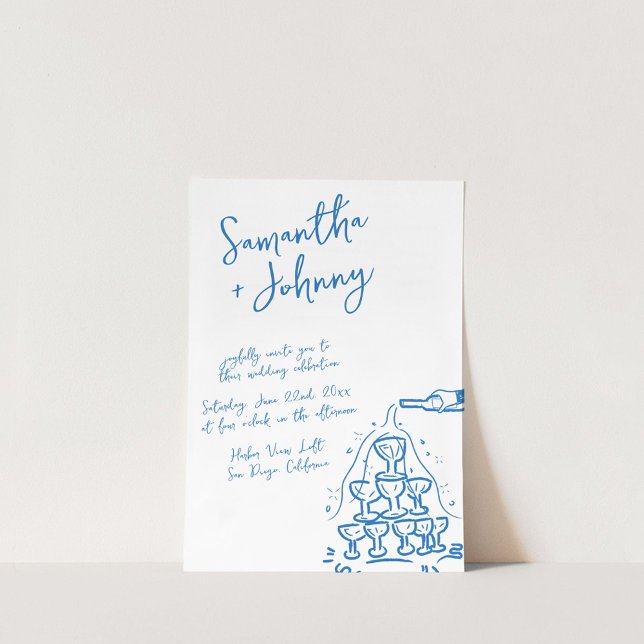 Funky Hand Drawn Champagne Tower Wedding Invitation (Creator Uploaded)