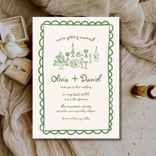 Funky Hand Drawn Green Handwriting Wedding Invitation
