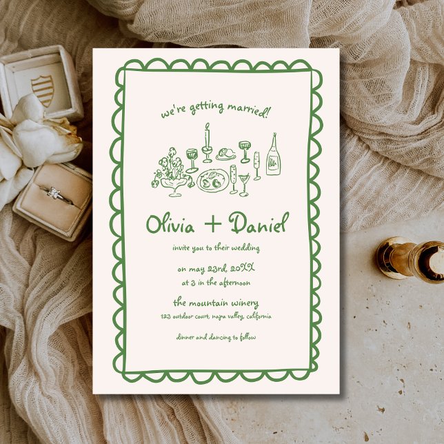 Funky Hand Drawn Green Handwriting Wedding Invitation (Creator Uploaded)