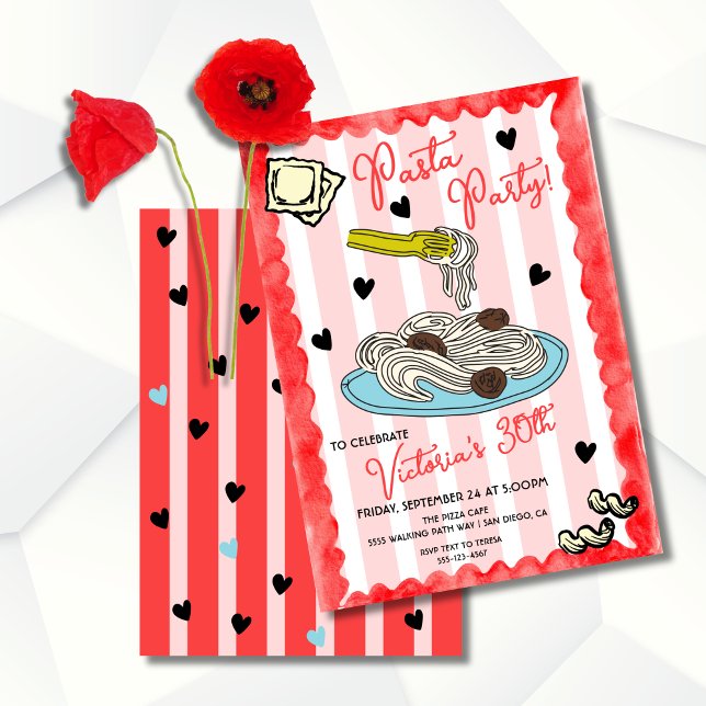 Funky Hand drawn Pasta Party Birthday Invitation (Creator Uploaded)