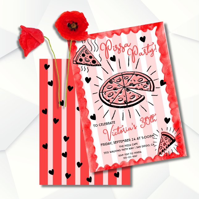 Funky Hand drawn Pizza Party Birthday Invitation (Creator Uploaded)