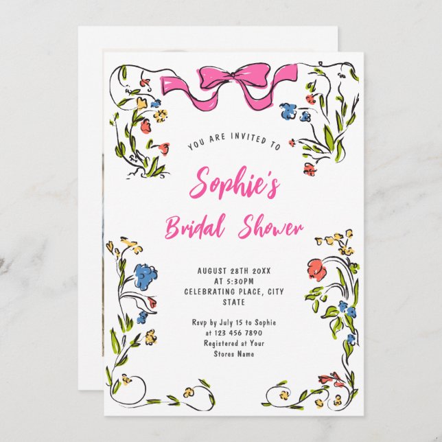 Funky Hand Drawn Scribble Retro Bridal Shower Invitation (Front/Back)