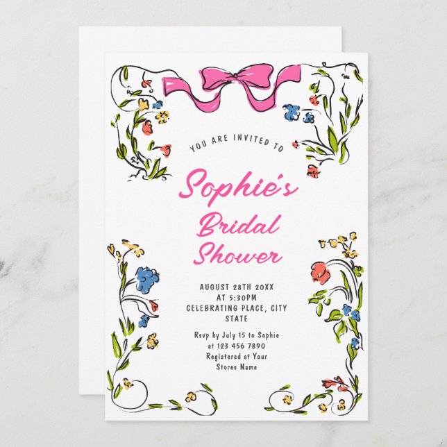 Funky Hand Drawn Scribble Retro Bridal Shower Invitation (Front/Back)