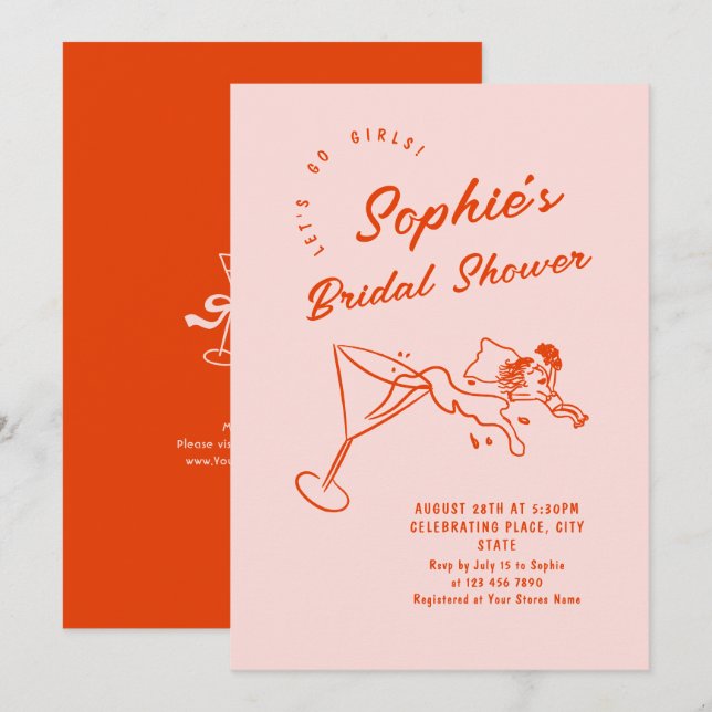 Funky Hand Drawn Scribble Retro Bridal Shower Invitation (Front/Back)