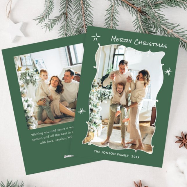 Funky Hand Drawn Scribble Retro Christmas 2 Photo Holiday Card (Creator Uploaded)