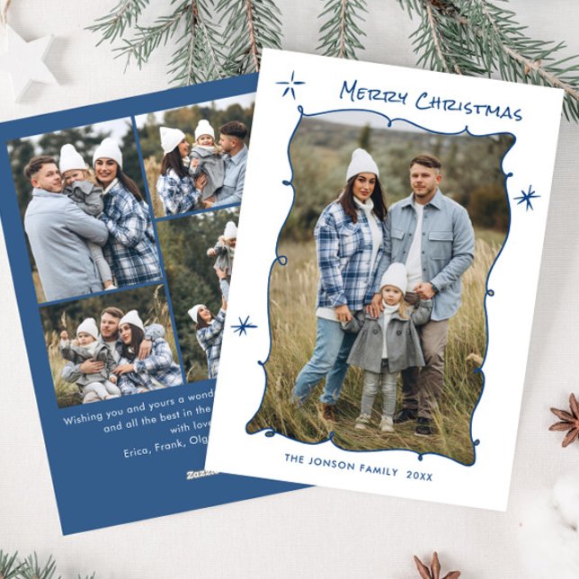 Funky Hand Drawn Scribble Retro Christmas 5 Photo Holiday Card (Creator Uploaded)