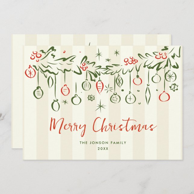 Funky Hand Drawn Scribble Retro Christmas Holiday Card (Front/Back)