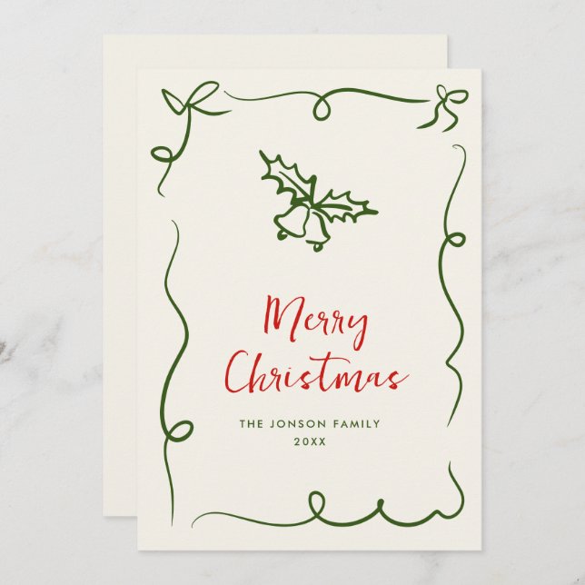 Funky Hand Drawn Scribble Retro Christmas Holiday Card (Front/Back)