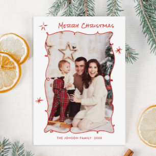 Funky Hand Drawn Scribble Retro Christmas Photo Holiday Card