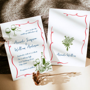 Funky Hand Drawn Scribble Retro Wedding Invitation