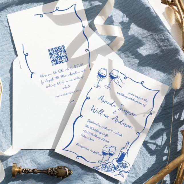 Funky Hand Drawn Scribble Retro Wedding QR code Invitation (Creator Uploaded)