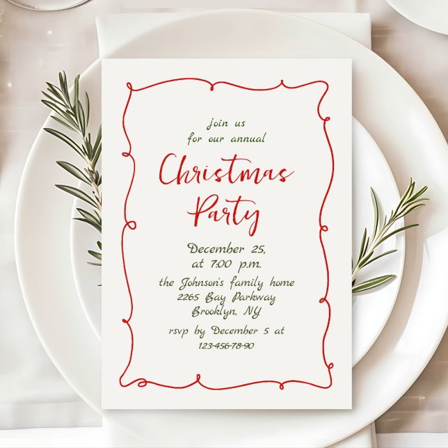 Funky Hand Drawn Whimsical Christmas Holiday Party Invitation (Creator Uploaded)
