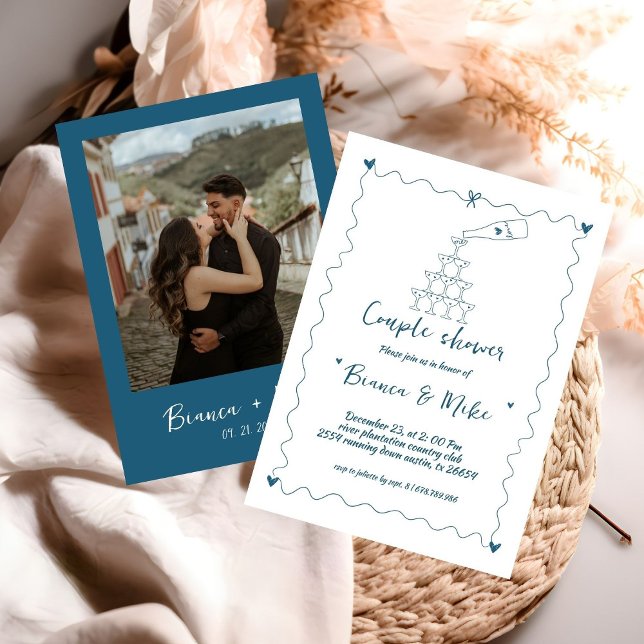 Funky Handwritten Champagne Tower Couple Shower In Invitation (Creator Uploaded)