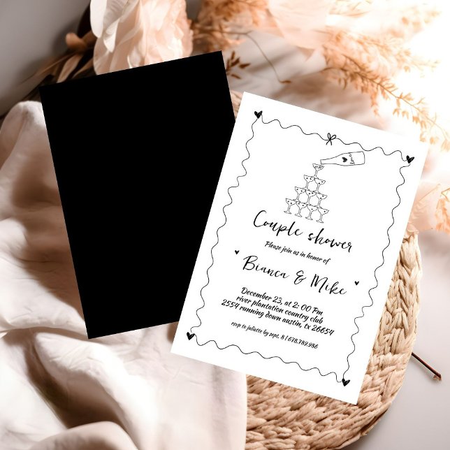 Funky Handwritten Champagne Tower Couple Shower Invitation (Creator Uploaded)