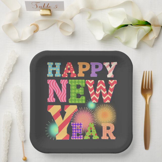 Funky happy new year  paper plate (Wedding)