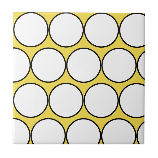 Funky Happy White Black Circles Polka Dot Tile (Front)