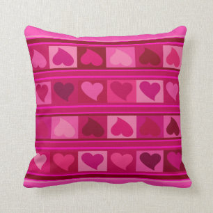 Funky Hearts and Squares   hot pink fuchsia mauve Cushion