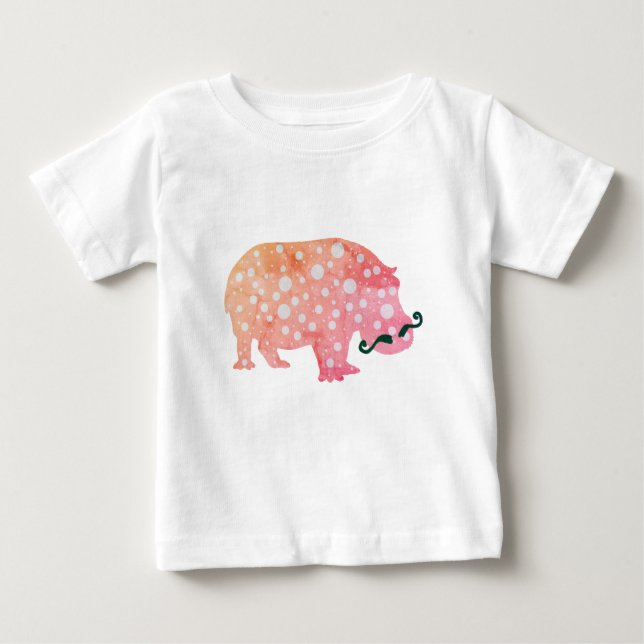 Funky Hippopotamus misterToddler Ruffle Tee, White Baby T-Shirt (Front)