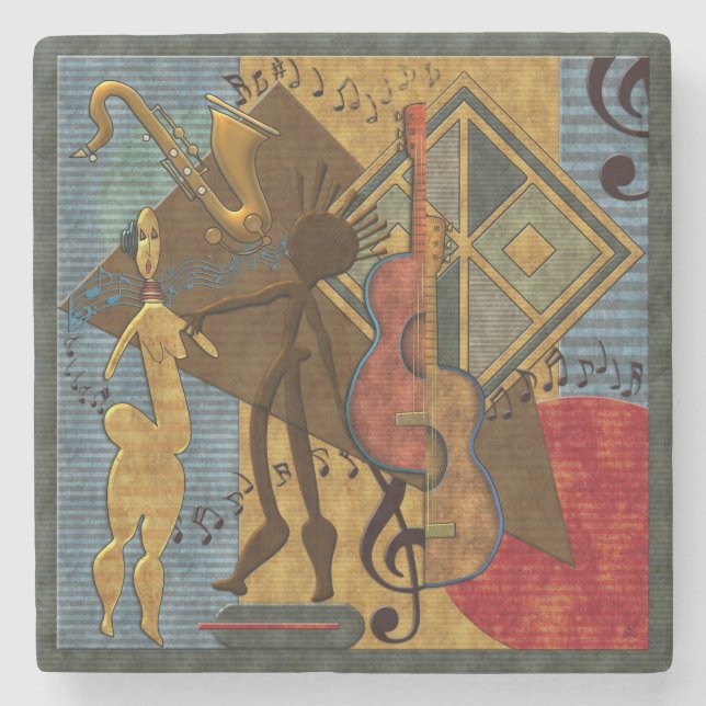 Funky Hot Jazz Marble Stone Coaster (Front)