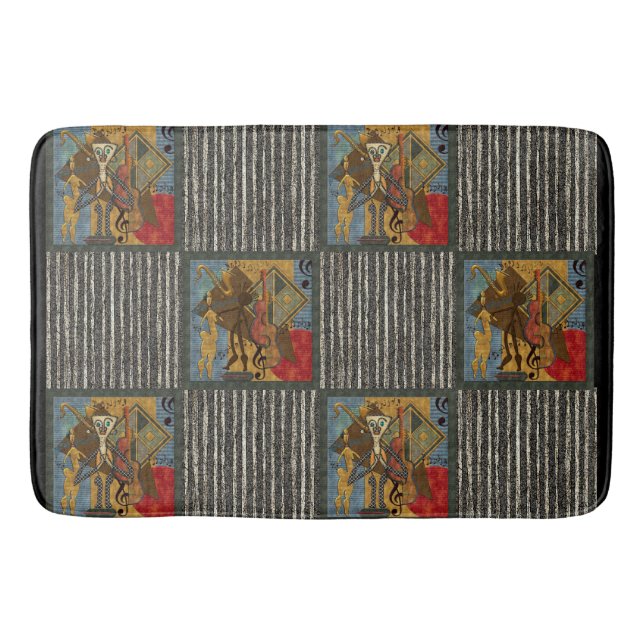 Funky Hot Jazz on Grungy Stripes Bath Mat (Front)