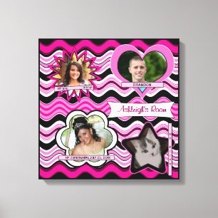 Funky Hot Pink, Black, White Photo Wall Hanging Canvas Print