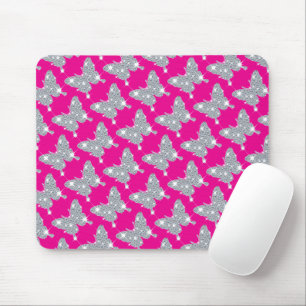 Funky Hot Pink Faux Diamond Butterfly Patterned Mouse Pad