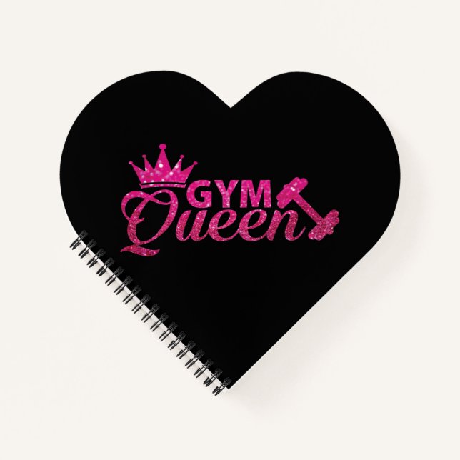 Funky hot pink faux glitter gym queen notebook (Front)