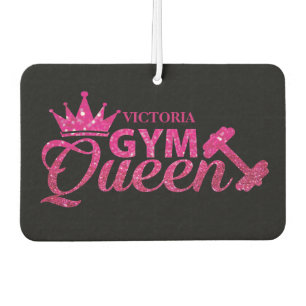 Funky hot pink personalised faux glitter Gym Queen Car Air Freshener