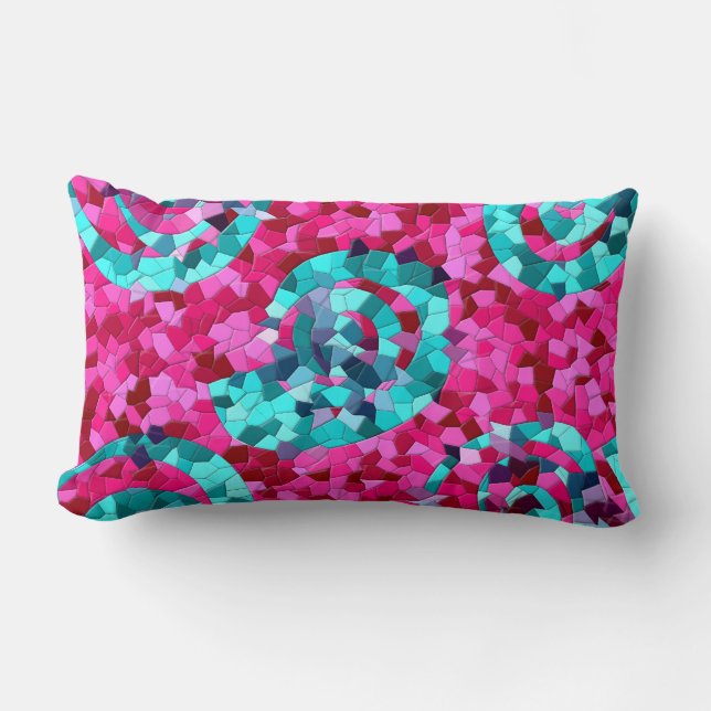 Funky Hot Pink Teal Blue Mosaic Swirls Girly Gifts Lumbar Cushion (Front)