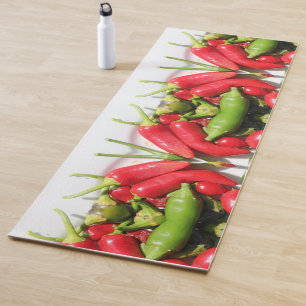 Funky Hot Red Green Chilli Peppers Yoga Mat