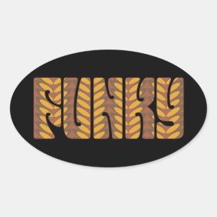 Funky (in brown) oval sticker