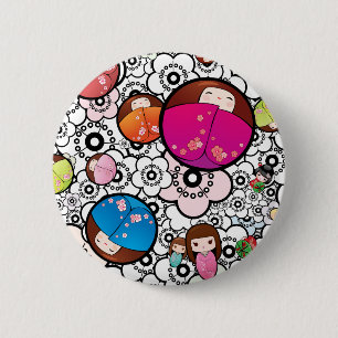 Funky Japanese Kokeshi Dolls button