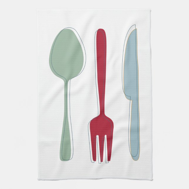 Funky Kitchen Utensils Mid-century Retro Tea Towel (Vertical)