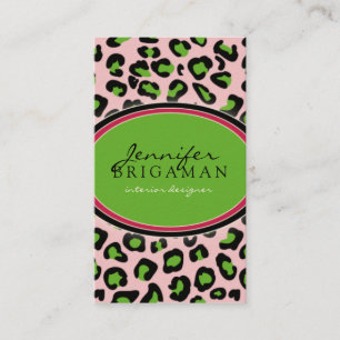 Funky Leopard Print Business Card :: green/pink