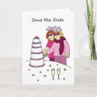 Funky Lesbians Save the Date Cartoon Couple