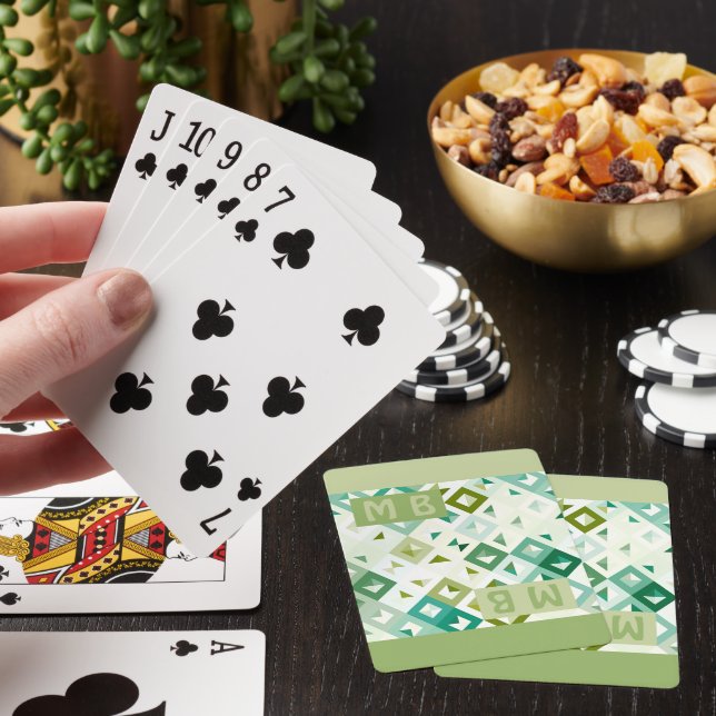 Funky Light Lime Green White Squares Art Pattern Playing Cards (In Situ)